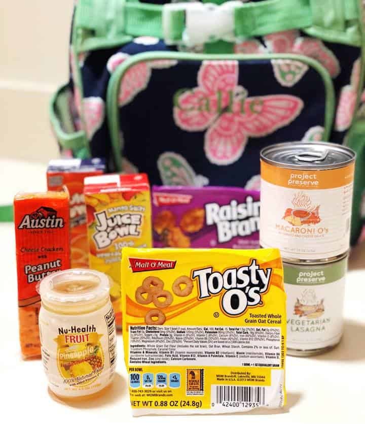 Backpack food contents 2018